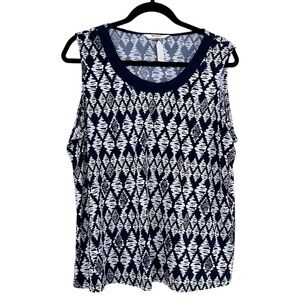 TanJay Navy and White Geometric Scoop Neck Tank Sz petite large